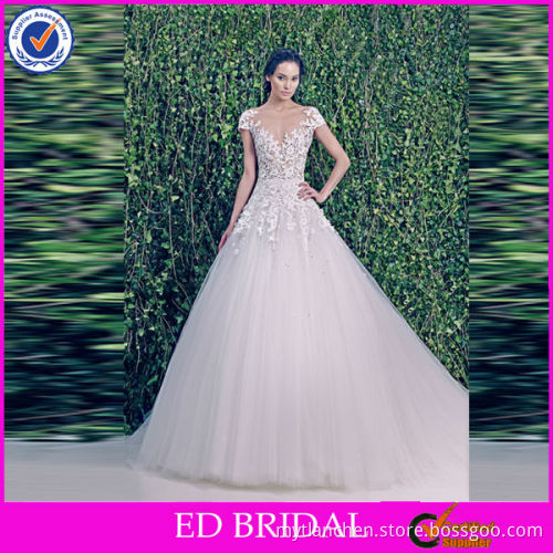 NC302 Sexy See Through Top Lace Appliqued Cap Sleeve Wedding dresses In Turkey